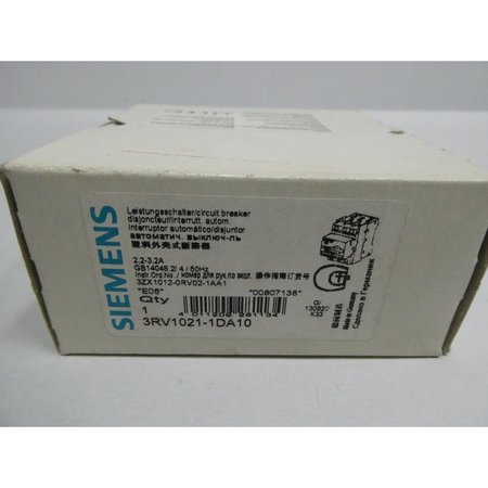 Siemens 2.2-3.2A Amp 3Hp Manual Starter 3RV1021-1DA10